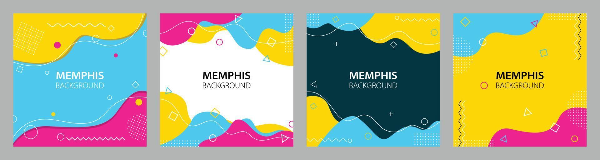 Abstract design of colorful memphis background. Trendy square template. vector