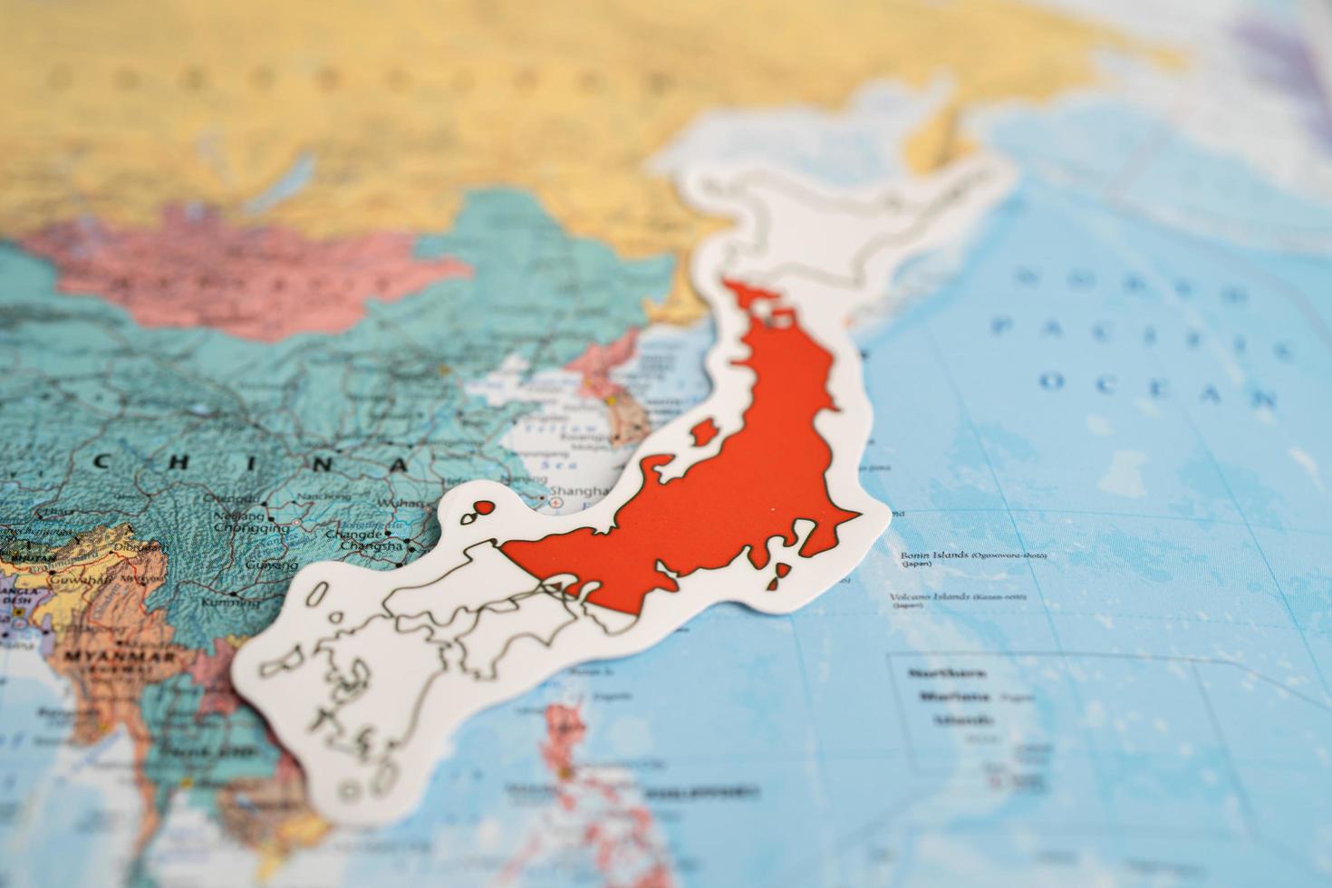 Bangkok, Thailand - September 20, 2021 Japan flag on world map background. flag on world map background. photo