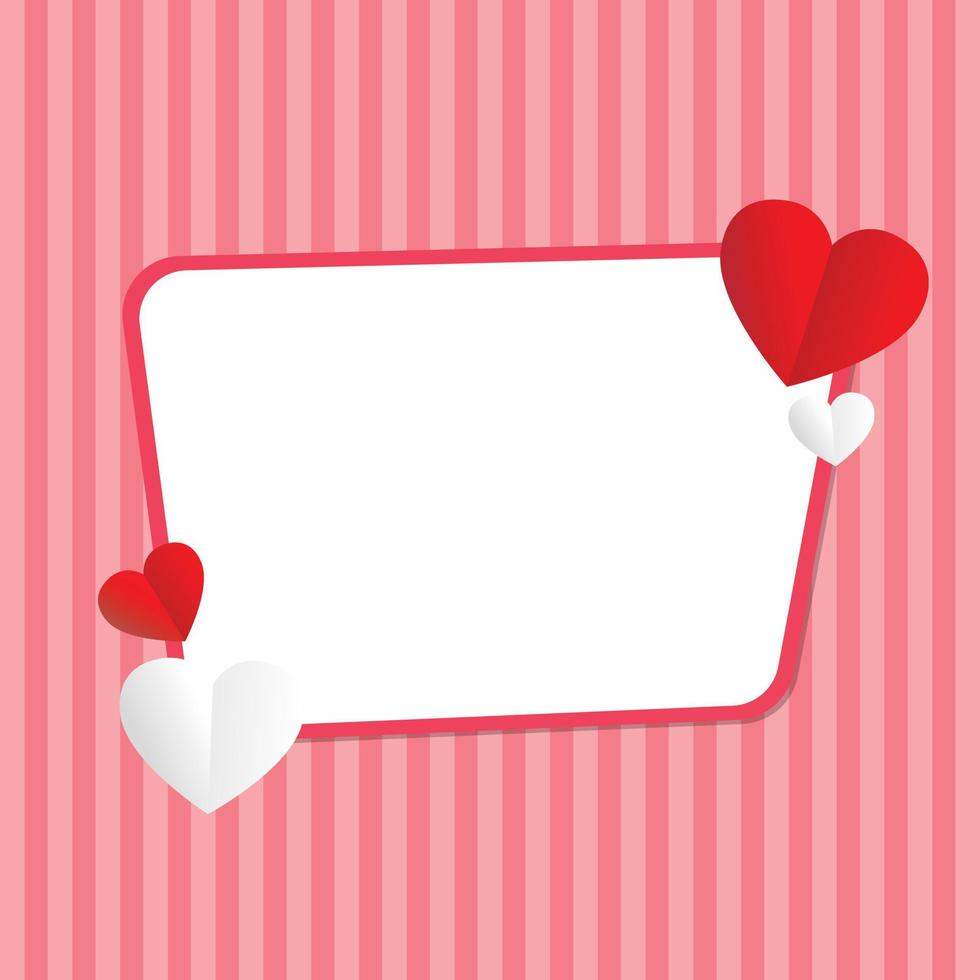 Happy valentine day background frame with hearts template. Decorative card with frame flat design vector