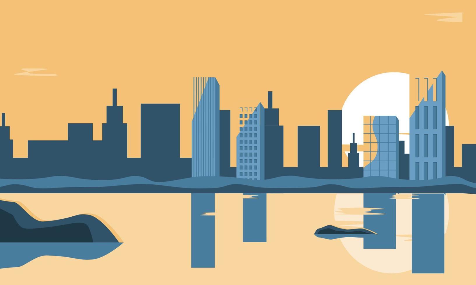 City escape skyline at sunset flat illustration vector