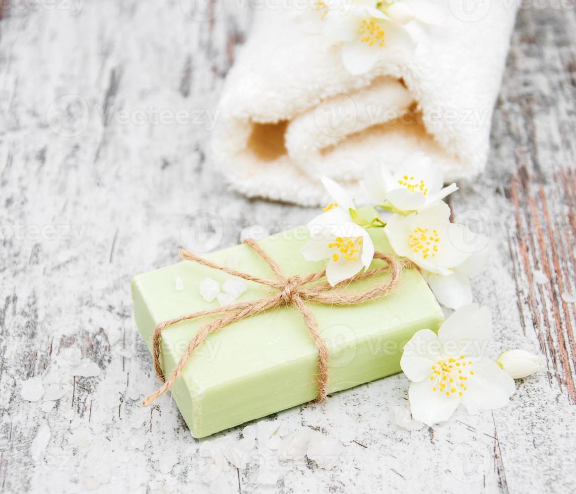 Handmade soap and jasmine flowers photo
