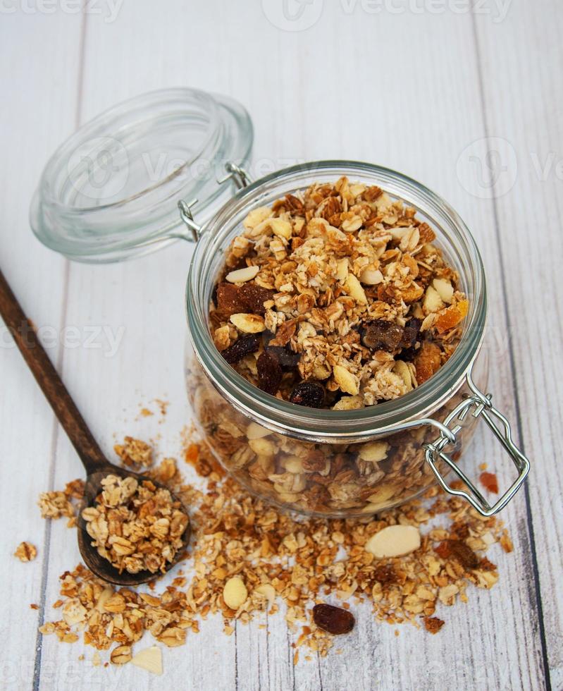 homemade granola in jar photo