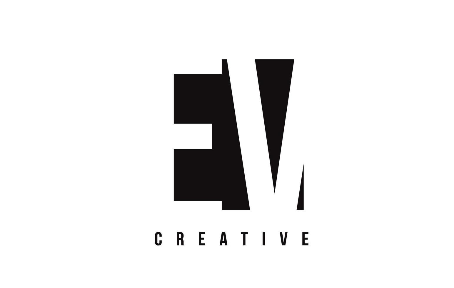 EV E V White Letter Logo Design with Black Square. vector