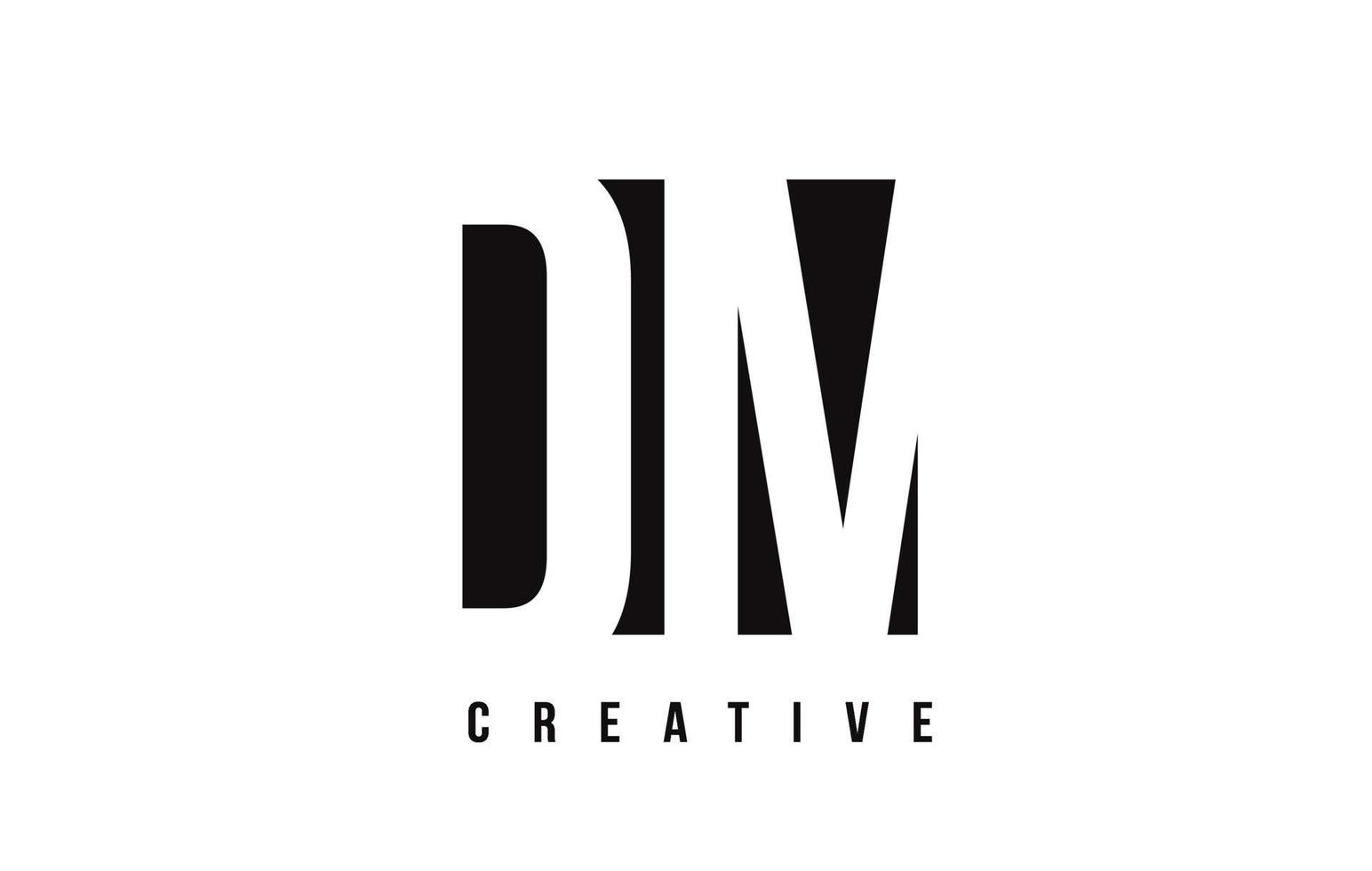 DM D M White Letter Logo Design with Black Square. vector