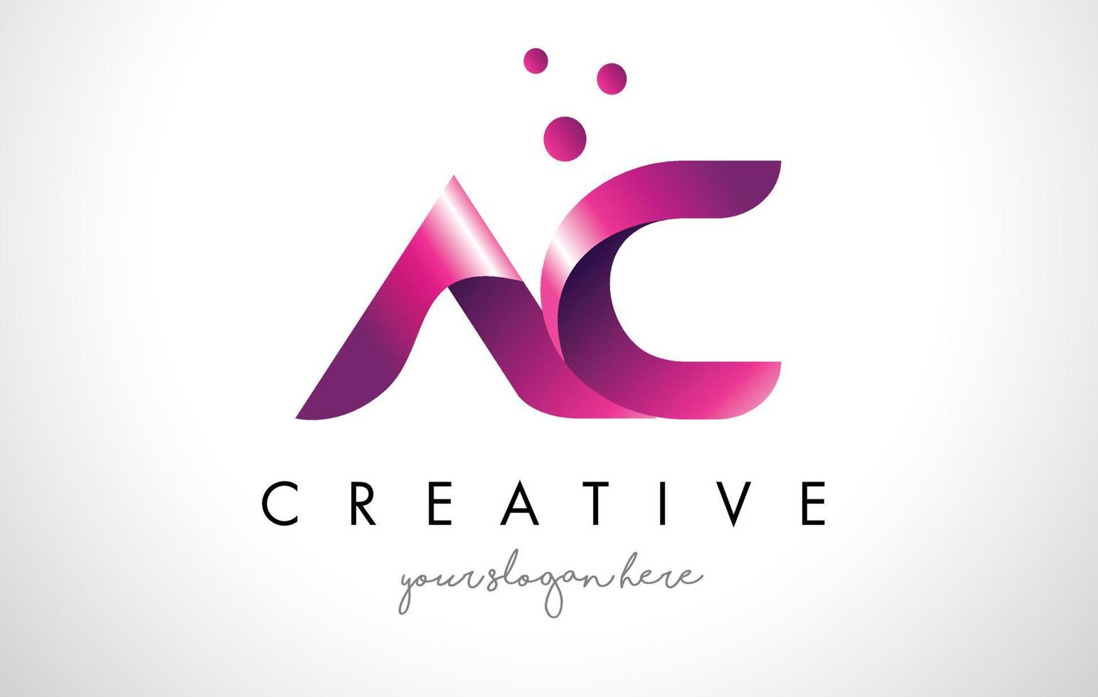 AC Letter Logo Design with Purple Colors and Dots vector