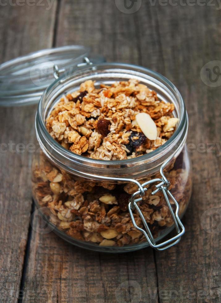 homemade granola in jar photo