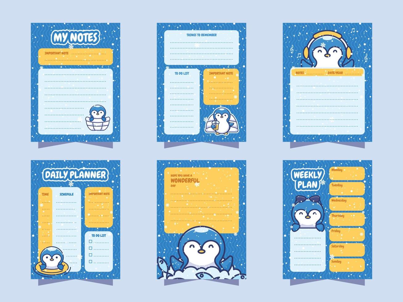 Cute Penguin Template Journal vector