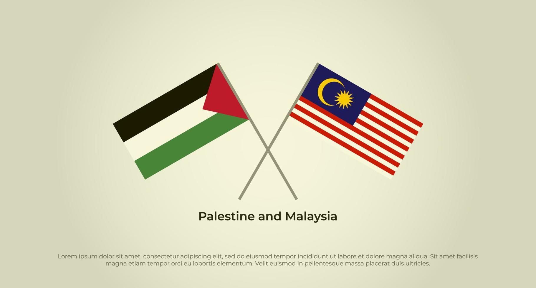 Crossed flags of Palestine and Malaysia. Official colors. Correct proportion vector
