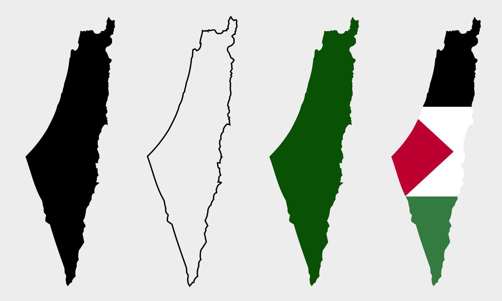 establecer vector mapa bandera de palestina aislado sobre fondo blanco