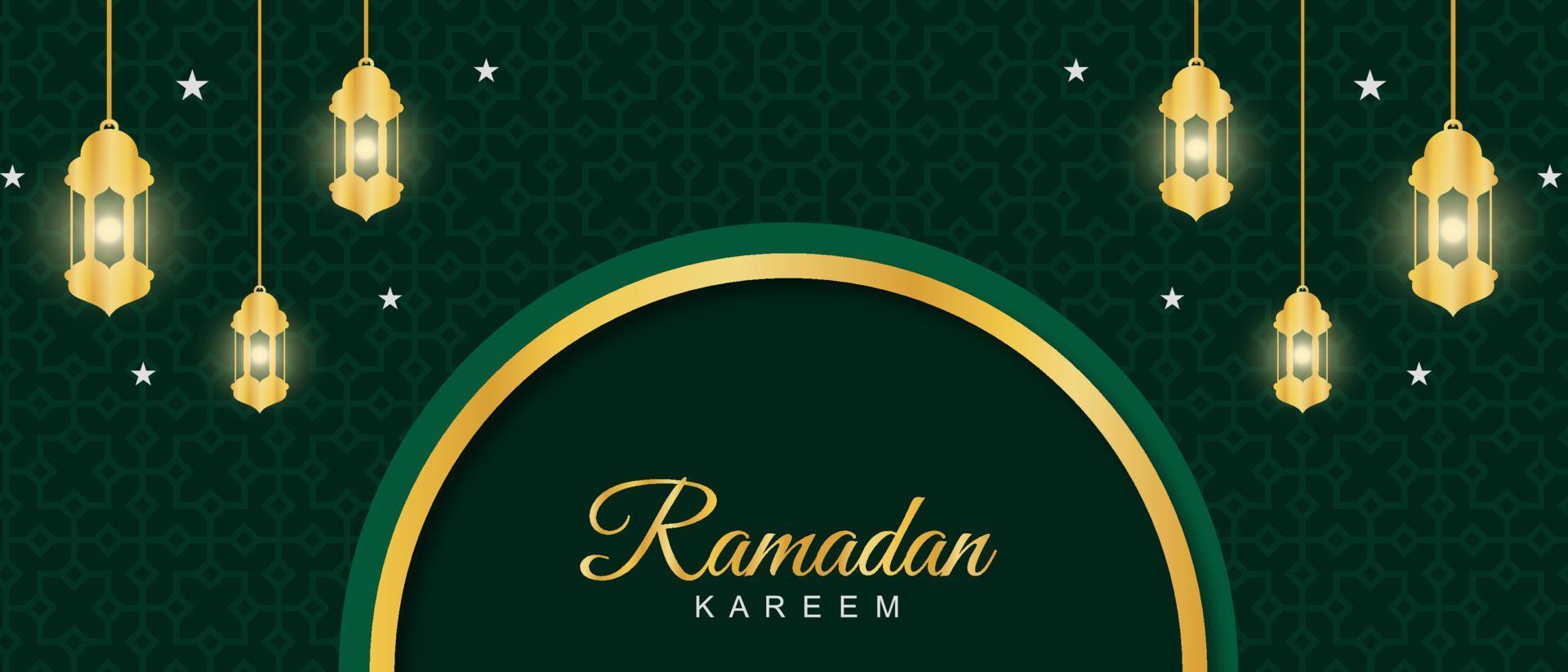 hermosa pancarta de celebración de ramadán kareem con decoración de lámparas. ilustración vectorial vector