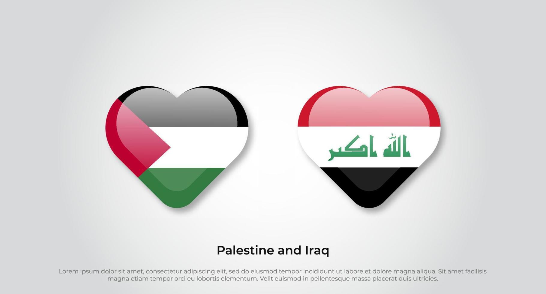 Me encanta el símbolo de Palestina e Irak. icono de la bandera del corazón. ilustración vectorial vector