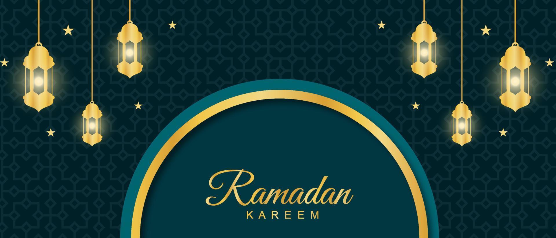hermosa pancarta de celebración de ramadán kareem con decoración de lámparas. ilustración vectorial vector