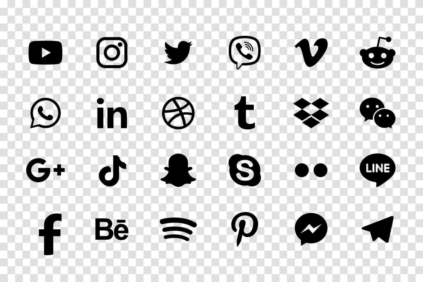 establecer iconos de redes sociales populares. facebook, instagram, twitter, youtube, pinterest, behance, google plus, linkedin, whatsapp, snapchat, tiktok, tumblr, spotify, dropbox y muchos más vector