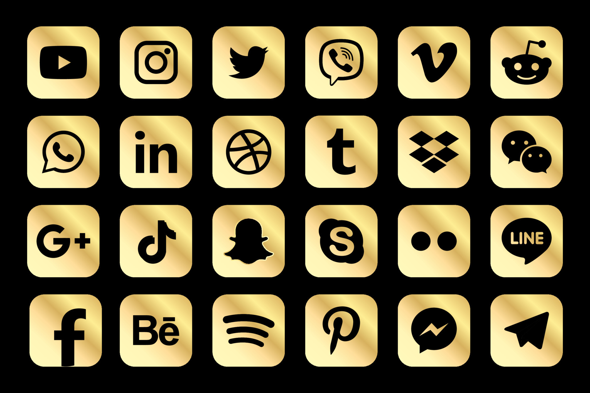 Golden Facebook Instagram Twitter Youtube Whatsapp Dribble Tiktok Linkedin Google Plus And Many More Golden Collection Of Popular Social Media Icons Vector Vector Art At Vecteezy