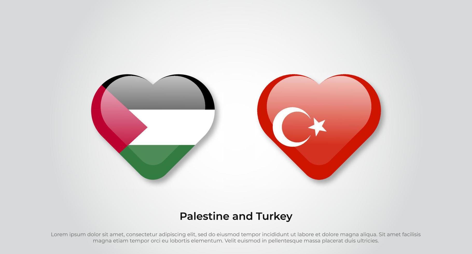 Me encanta el símbolo de Palestina y Turquía. icono de la bandera del corazón. ilustración vectorial vector