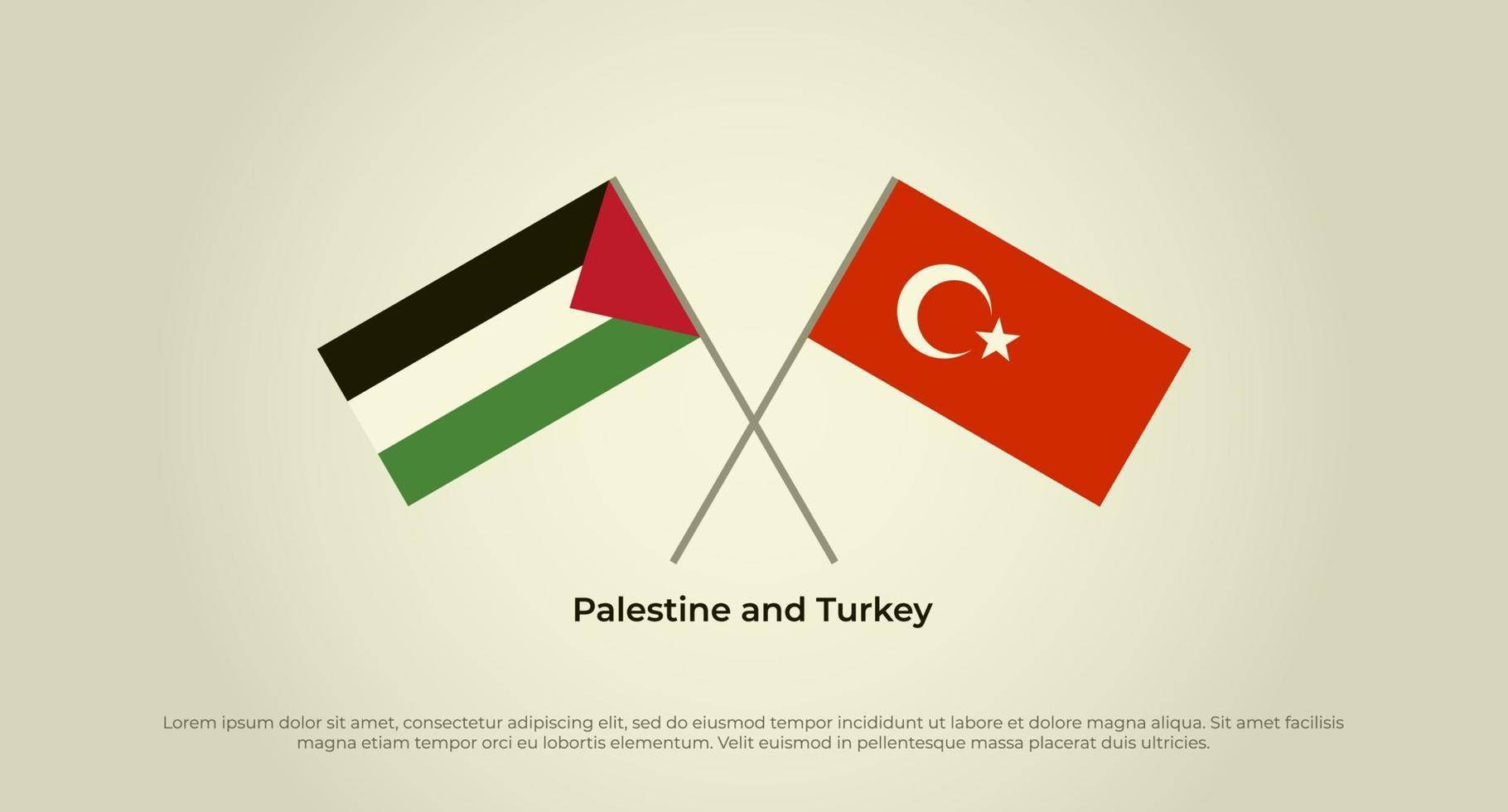 Crossed flags of Palestine and Turkey. Official colors. Correct proportion vector
