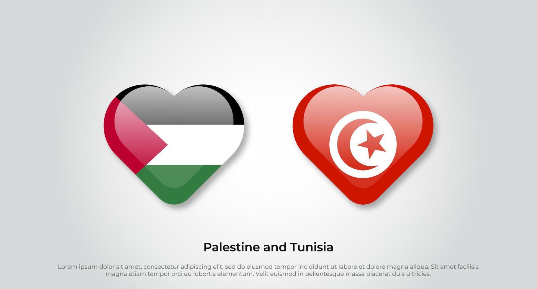 Love Palestine and Tunisia symbol. Heart flag icon. Vector illustration