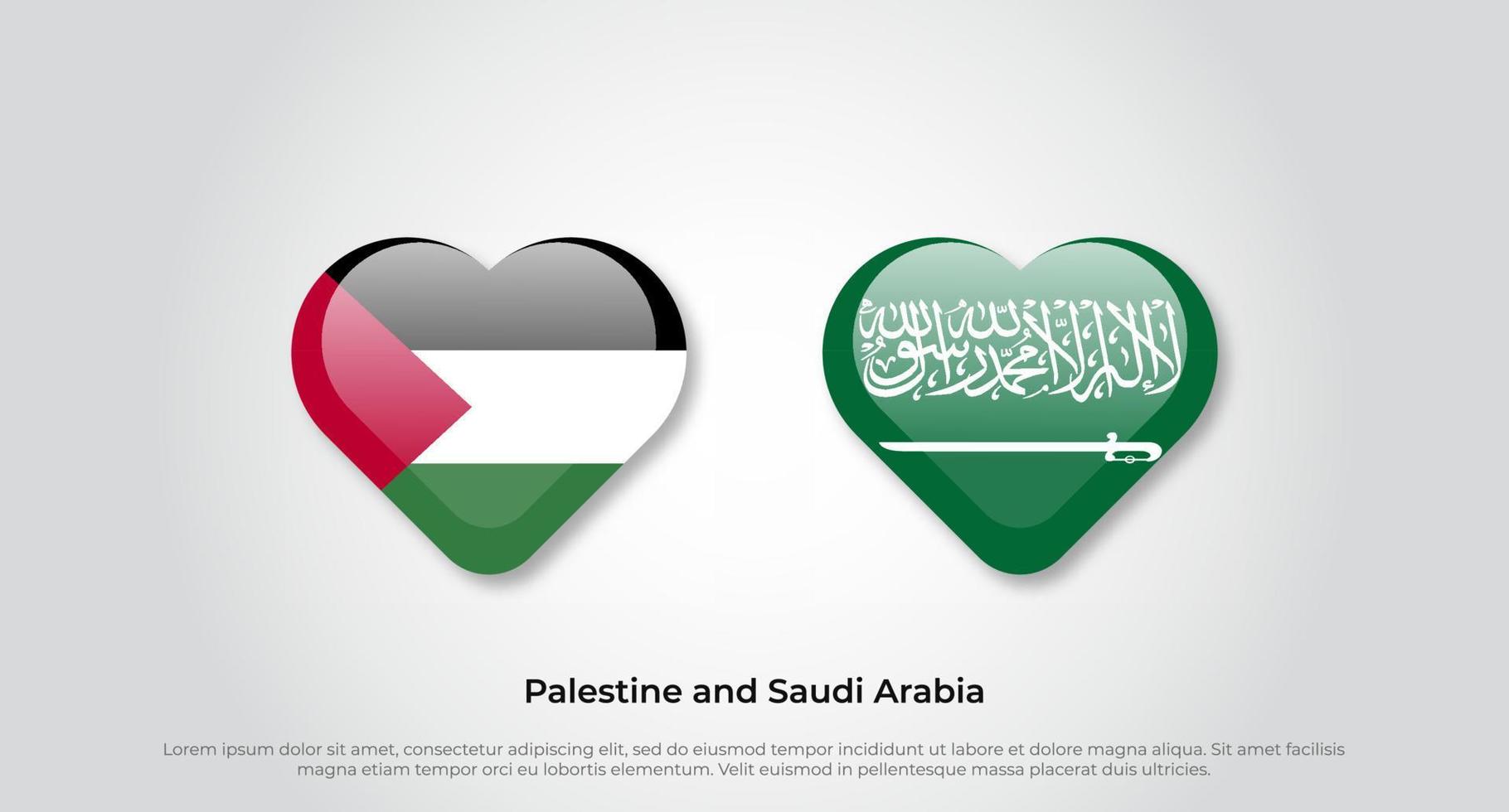 Love Palestine and Saudi Arabia symbol. Heart flag icon. Vector illustration