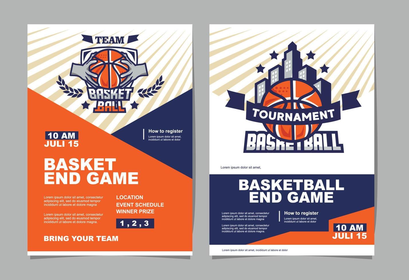 cartel del evento del torneo de baloncesto y logotipo de la canasta de bolos vector
