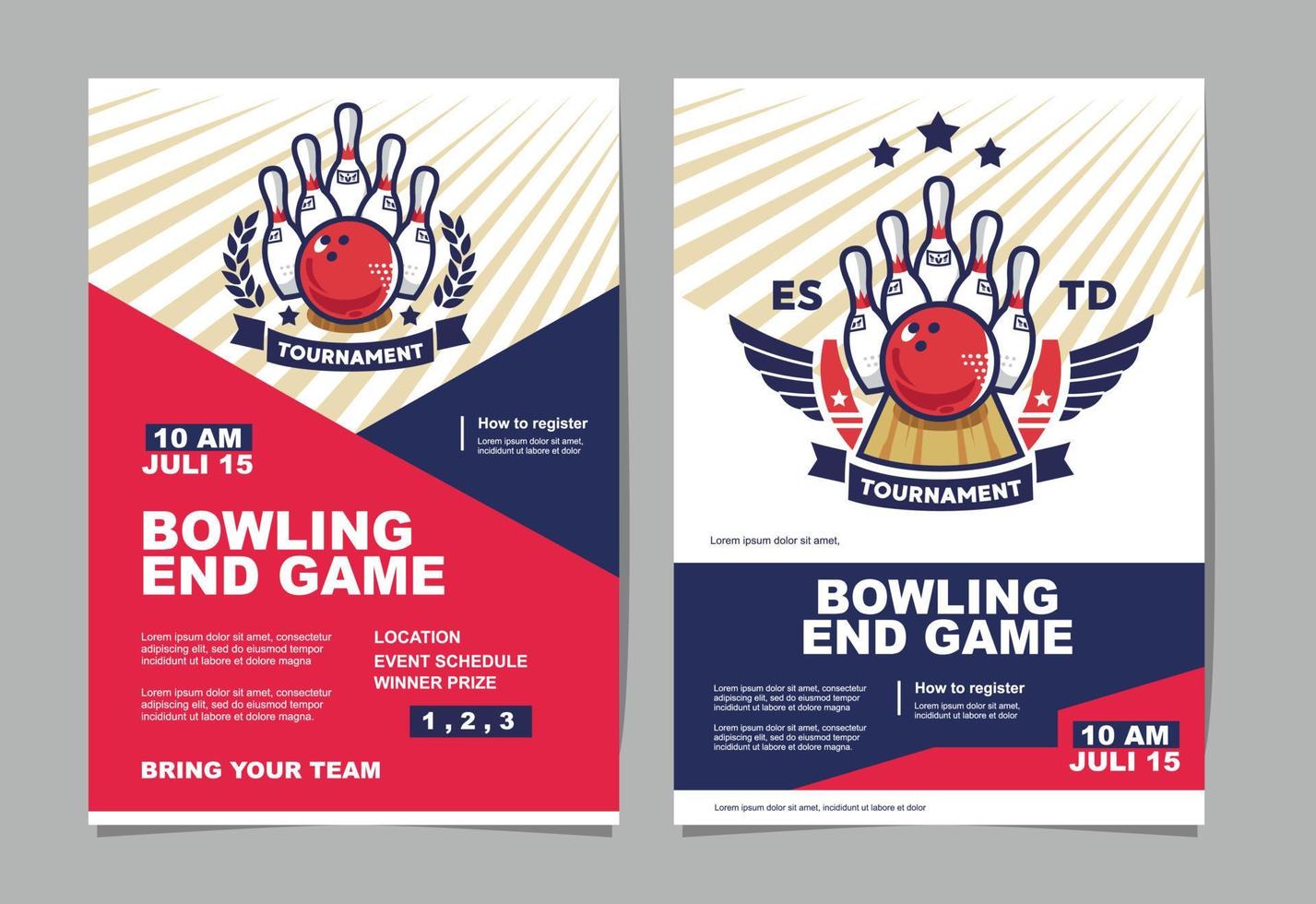 bowling tournament event poster and bowling logo vector