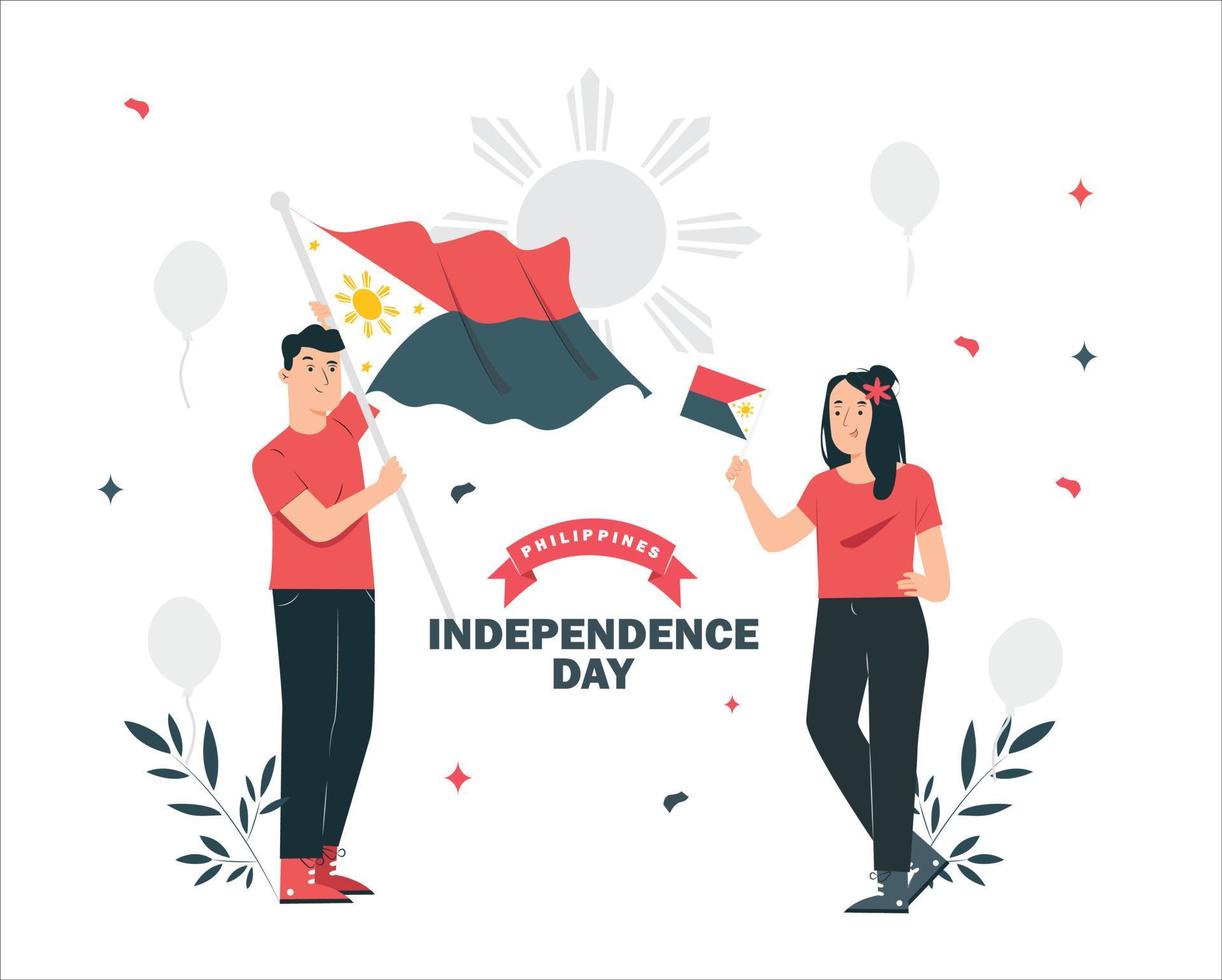 ilustración del día de la independencia de filipinas. 2 personas celebrando con pasión vector