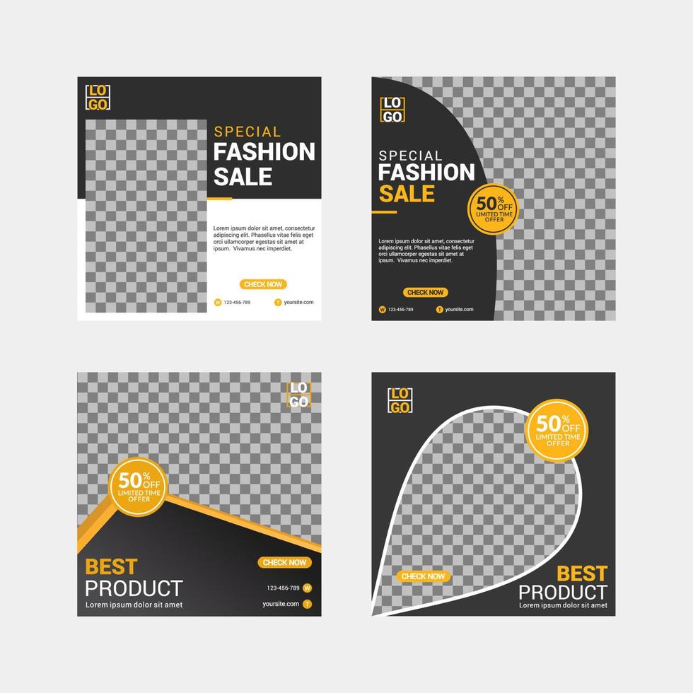 Fashion social media posts template with photo vector