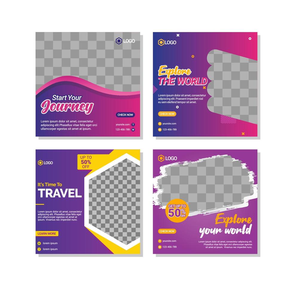 Travelling social media post templates design vector