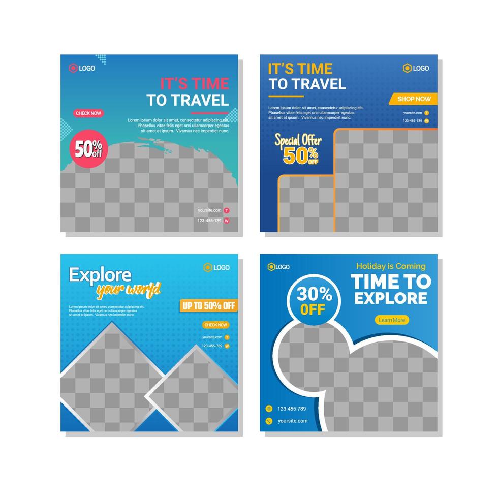 Travelling social media post templates design vector