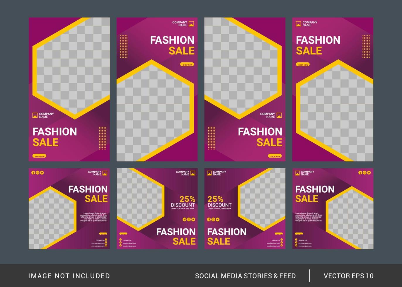 Gradient fashion social media post and stories template vector