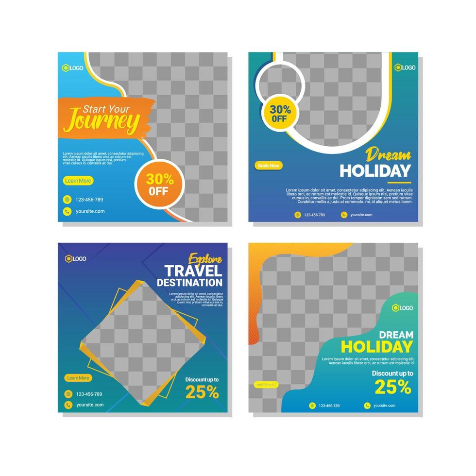 Travelling social media post templates design vector