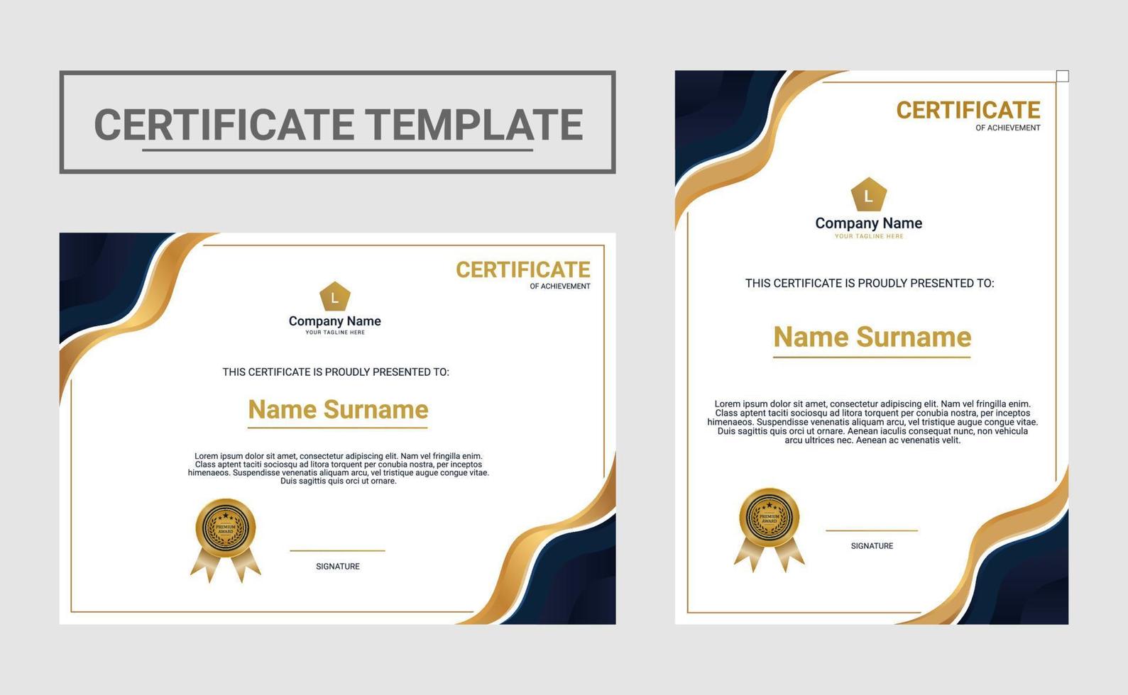 horizontal and vertical certificate template vector