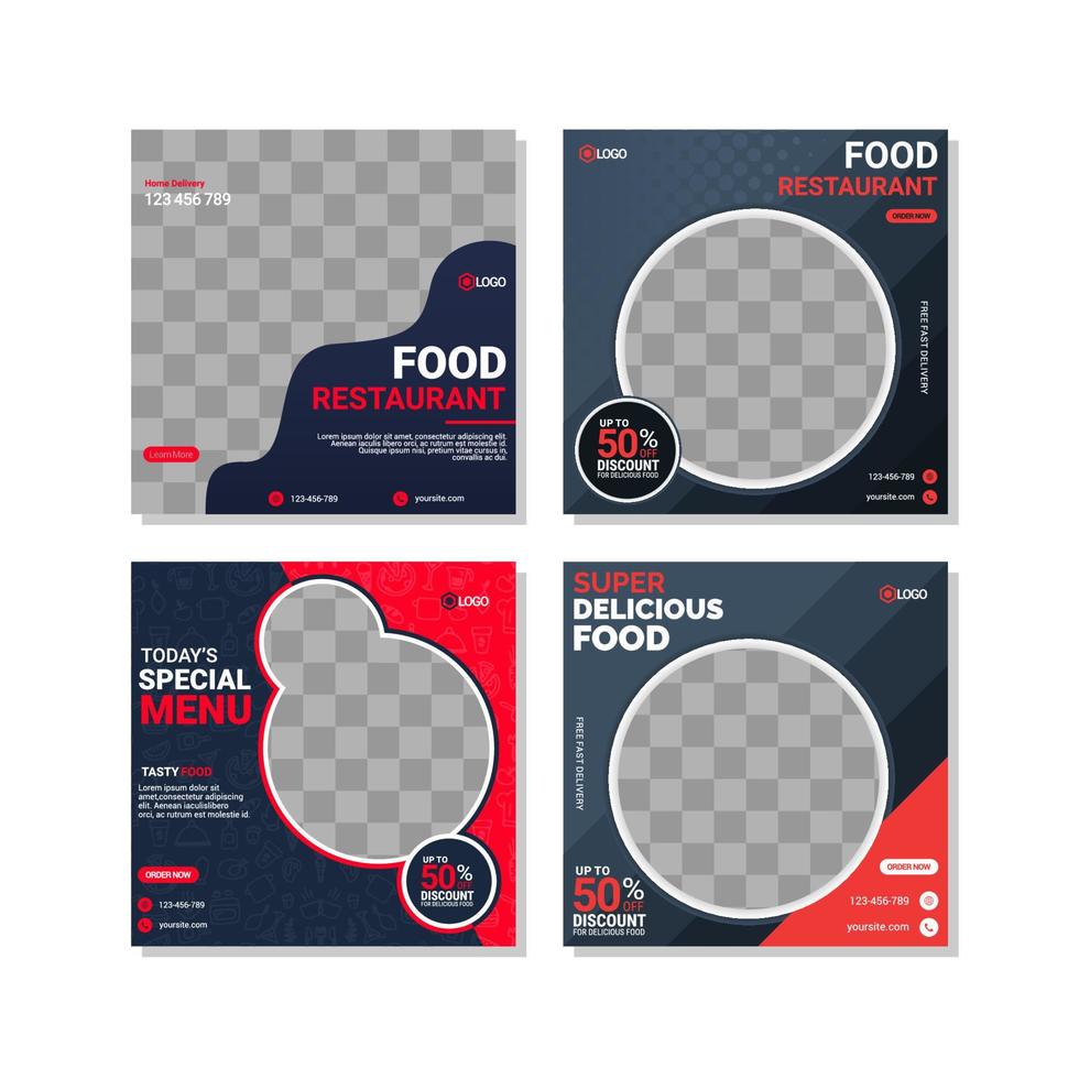 Food social media post templates design vector