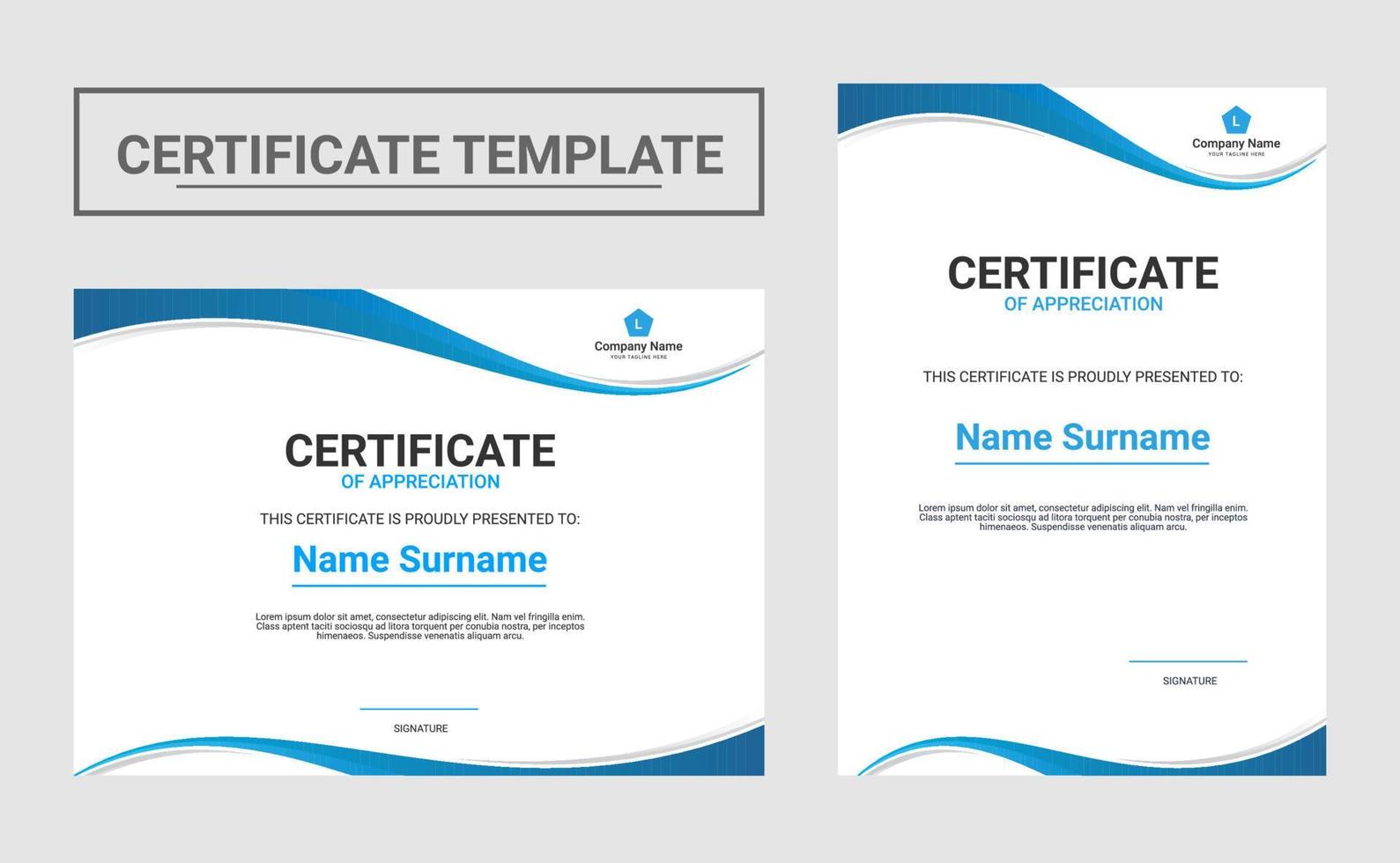 horizontal and vertical certificate template vector