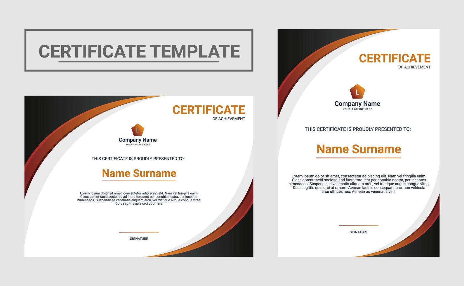 plantilla de certificado horizontal y vertical vector