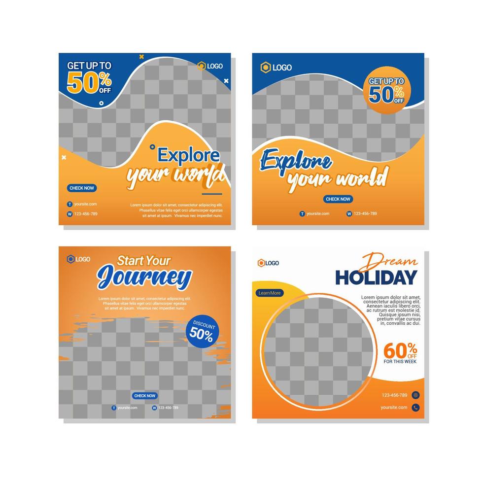Travelling social media post templates design vector