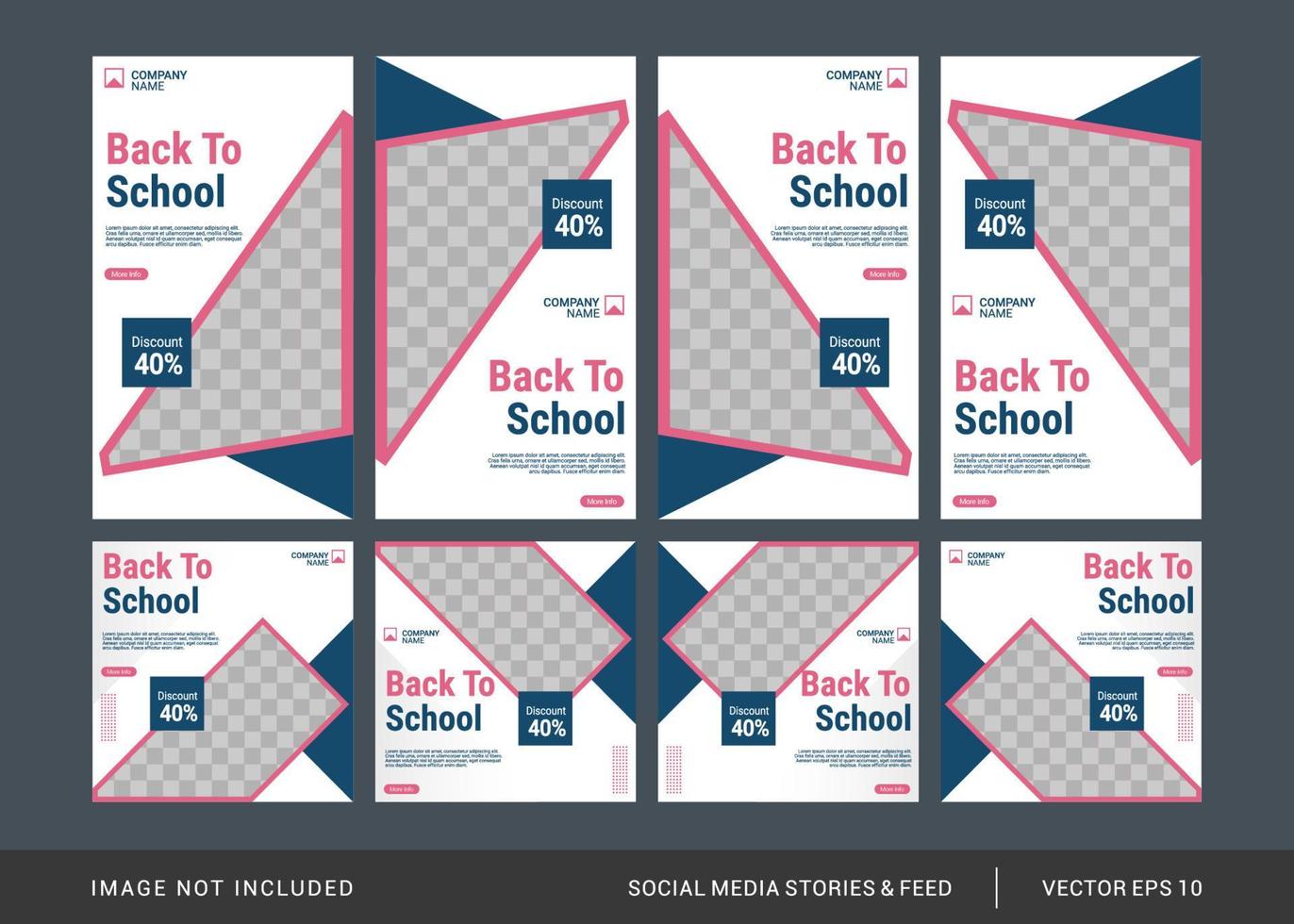 plantilla de publicación e historias de redes sociales de regreso a la escuela vector