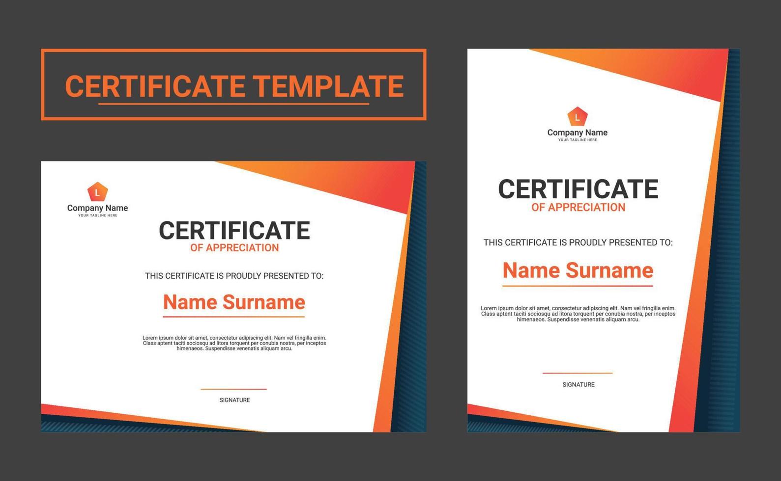 horizontal and vertical certificate template vector