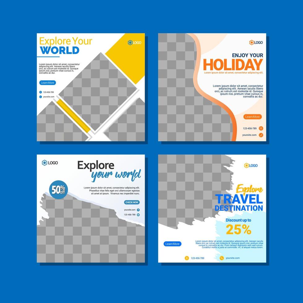 Travelling social media post templates design vector