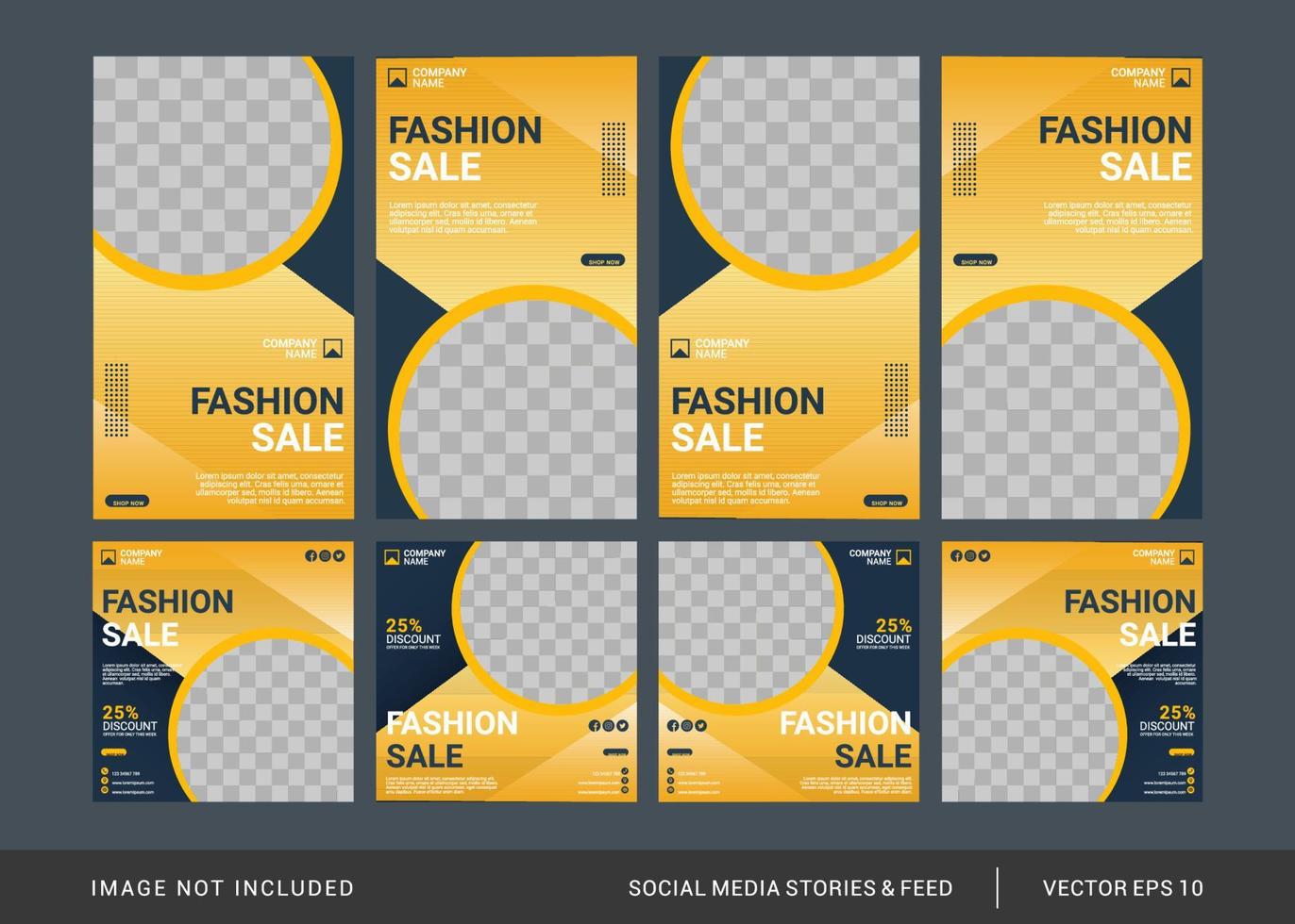 Gradient fashion social media post and stories template vector