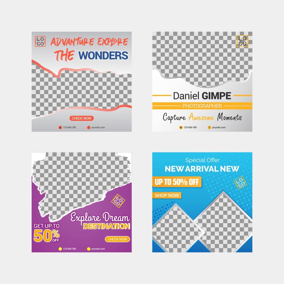Travelling social media post templates design vector