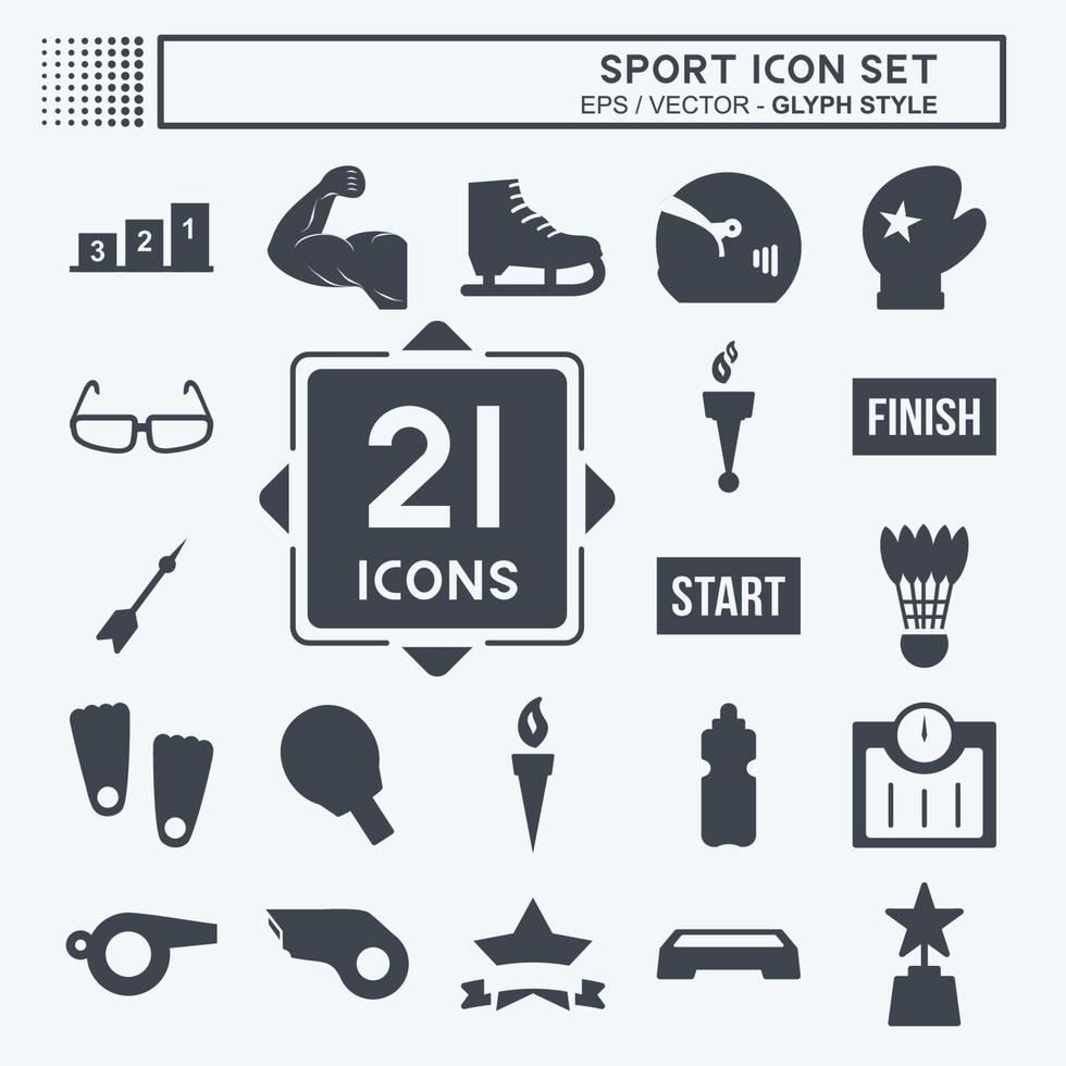 Sport Icon Set in trendy glyph style on soft blue background vector