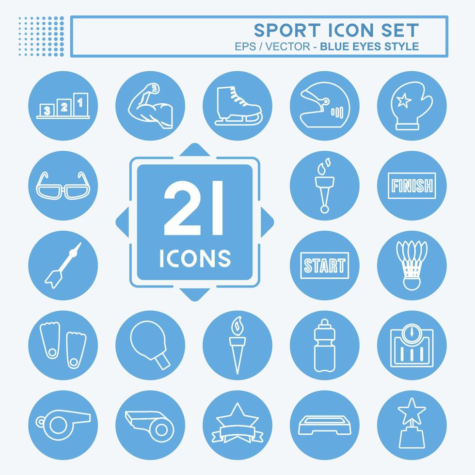 Sport Icon Set in trendy blue eyes style vector