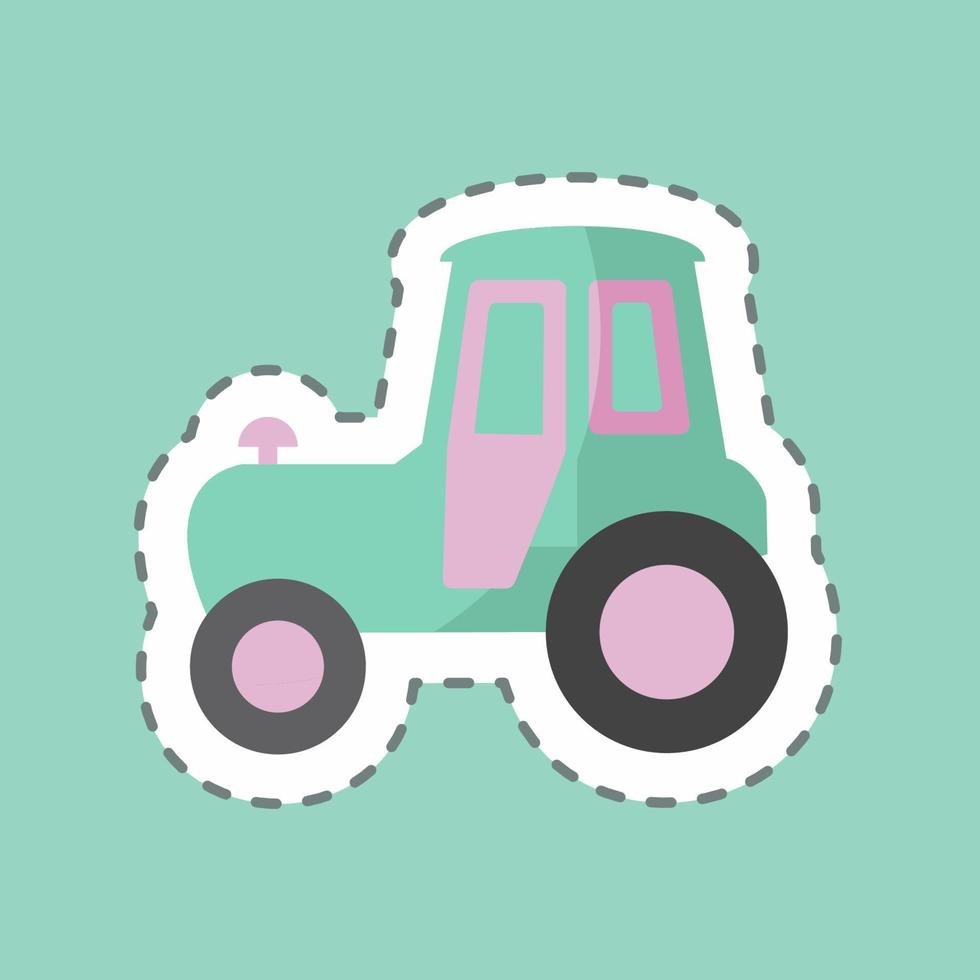 Tractor Sticker in trendy line cut isolated on blue background vector