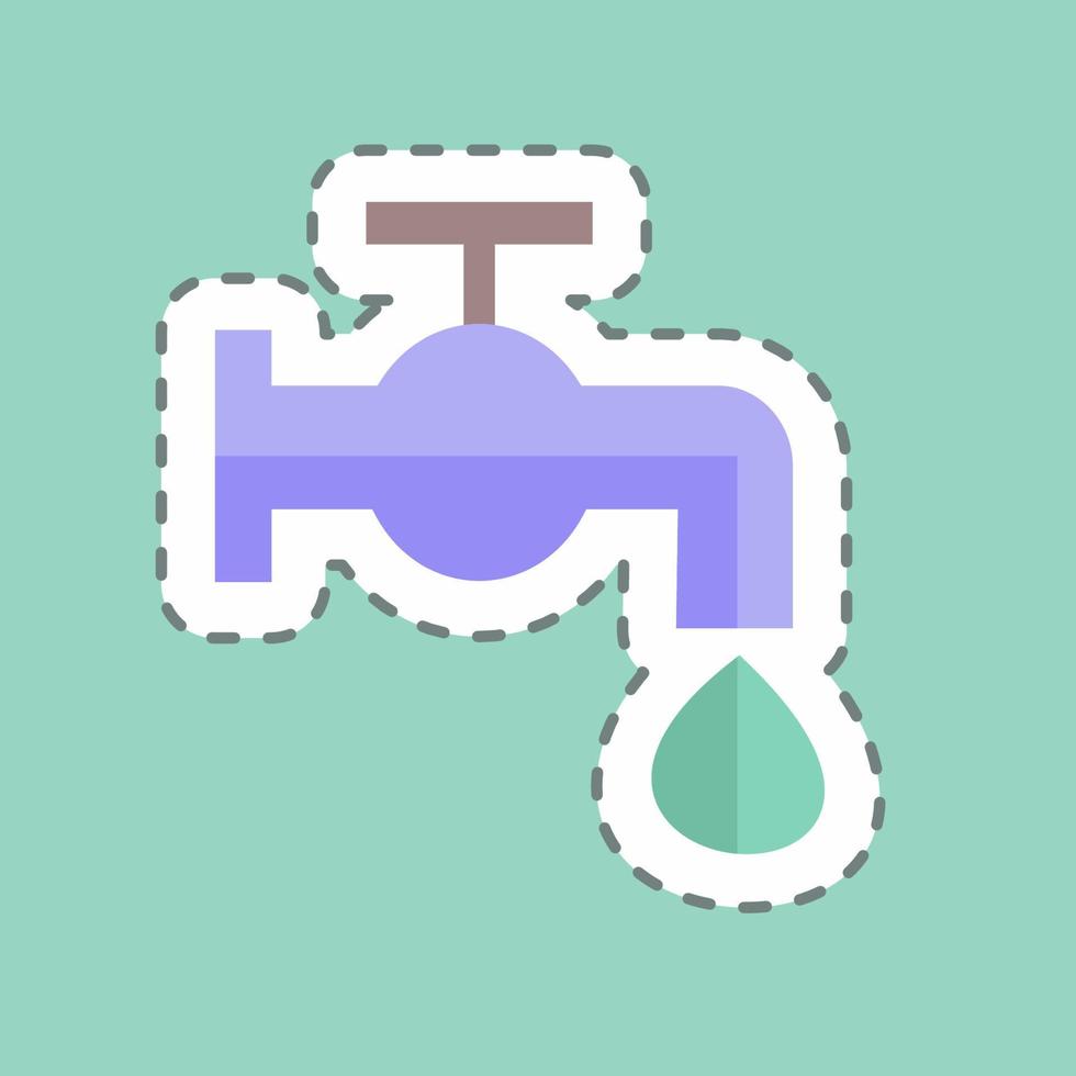 Water Tap Sticker in trendy line cut isolated on blue background vector