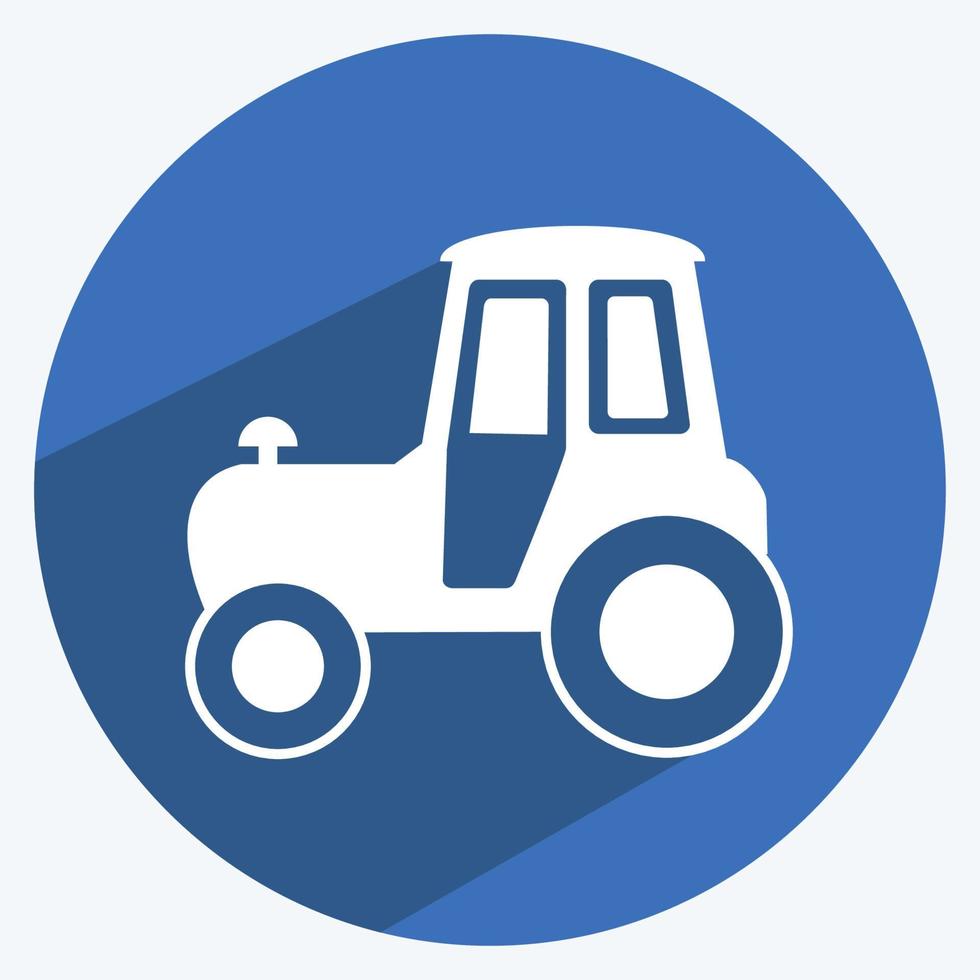 icono de tractor en estilo moderno de sombra larga aislado en fondo azul suave vector