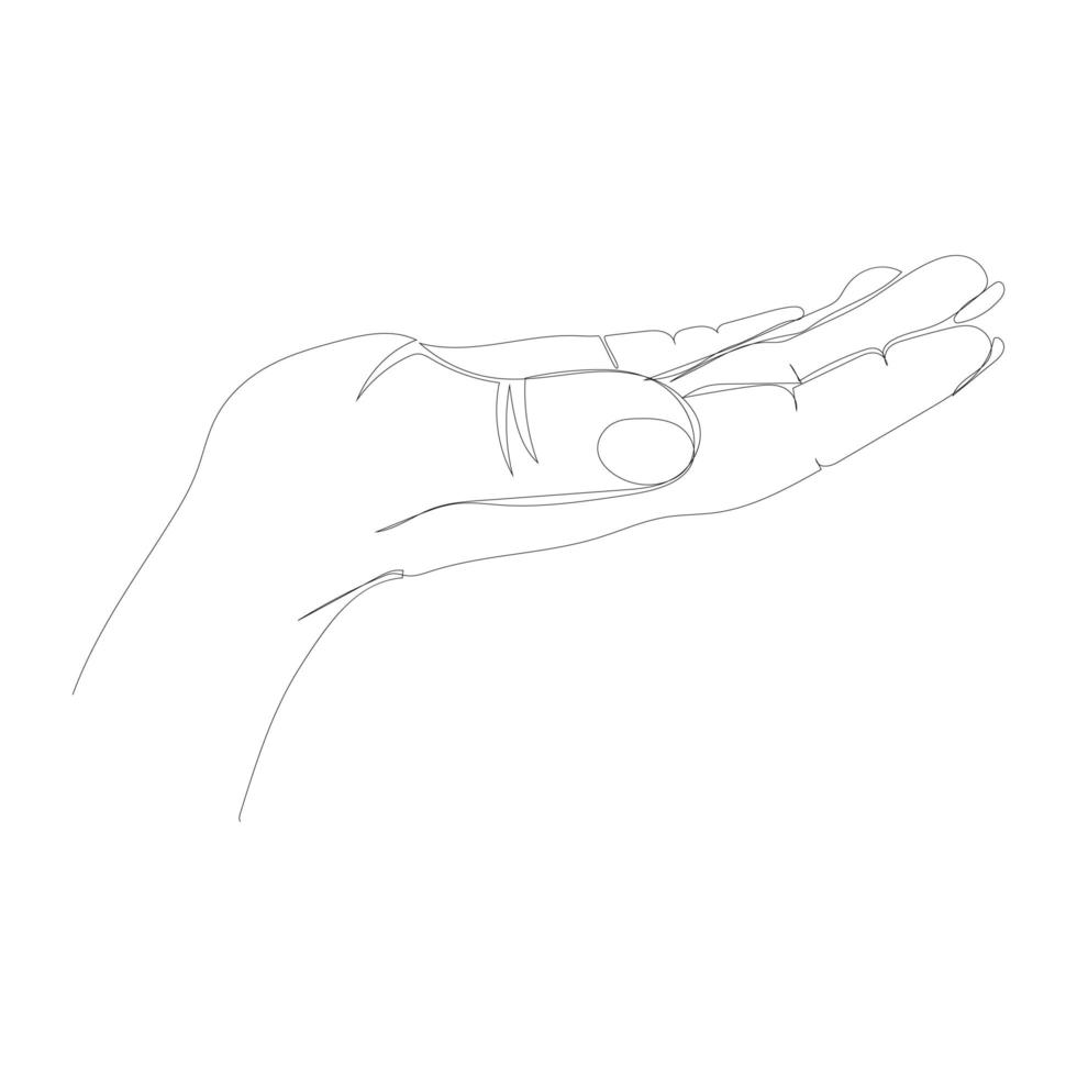 línea continua dibujando una mano sosteniendo algo sobre fondos blancos. ilustración vectorial vector