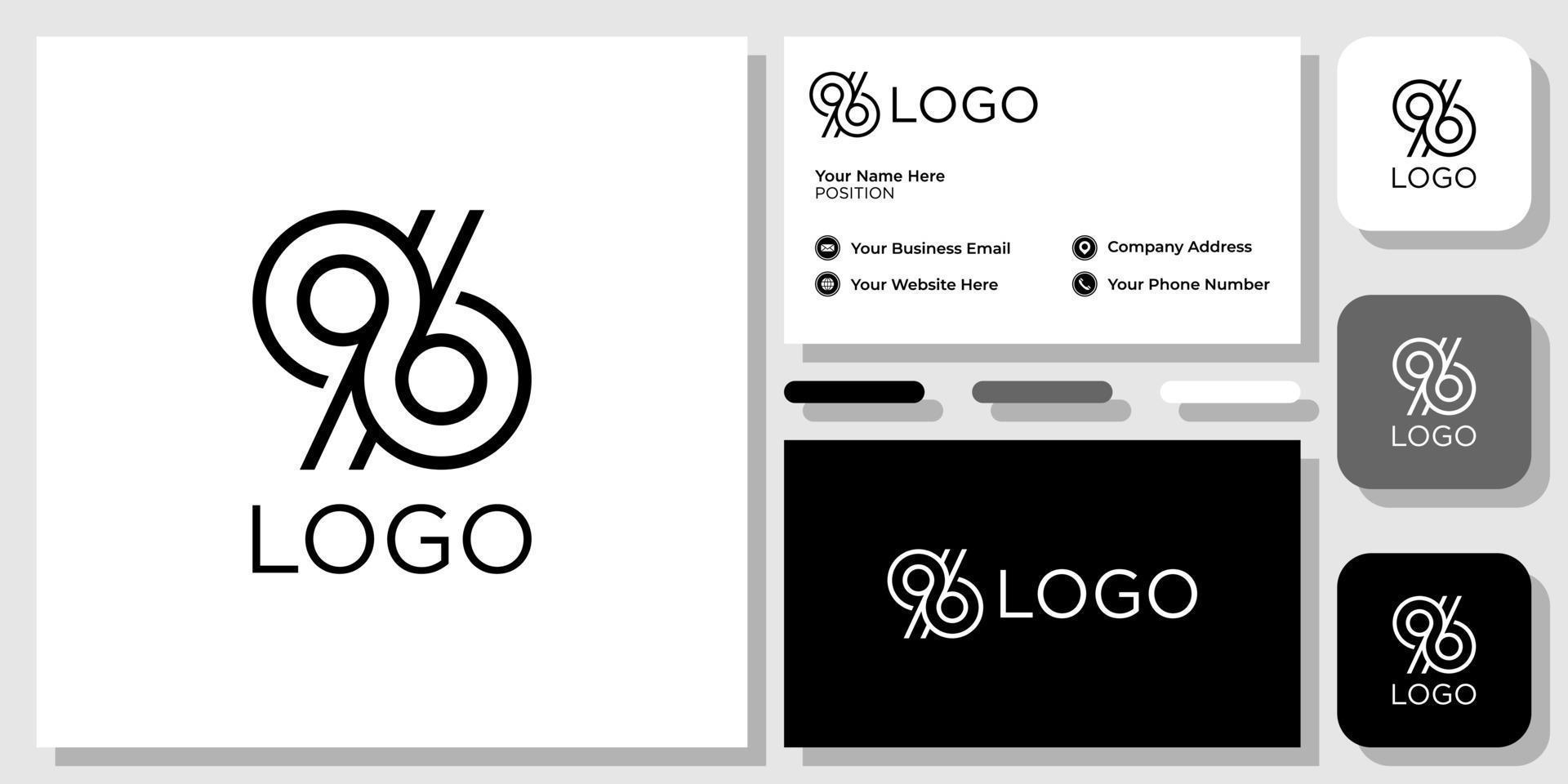 logo 96 number symbol black white with business card template vector