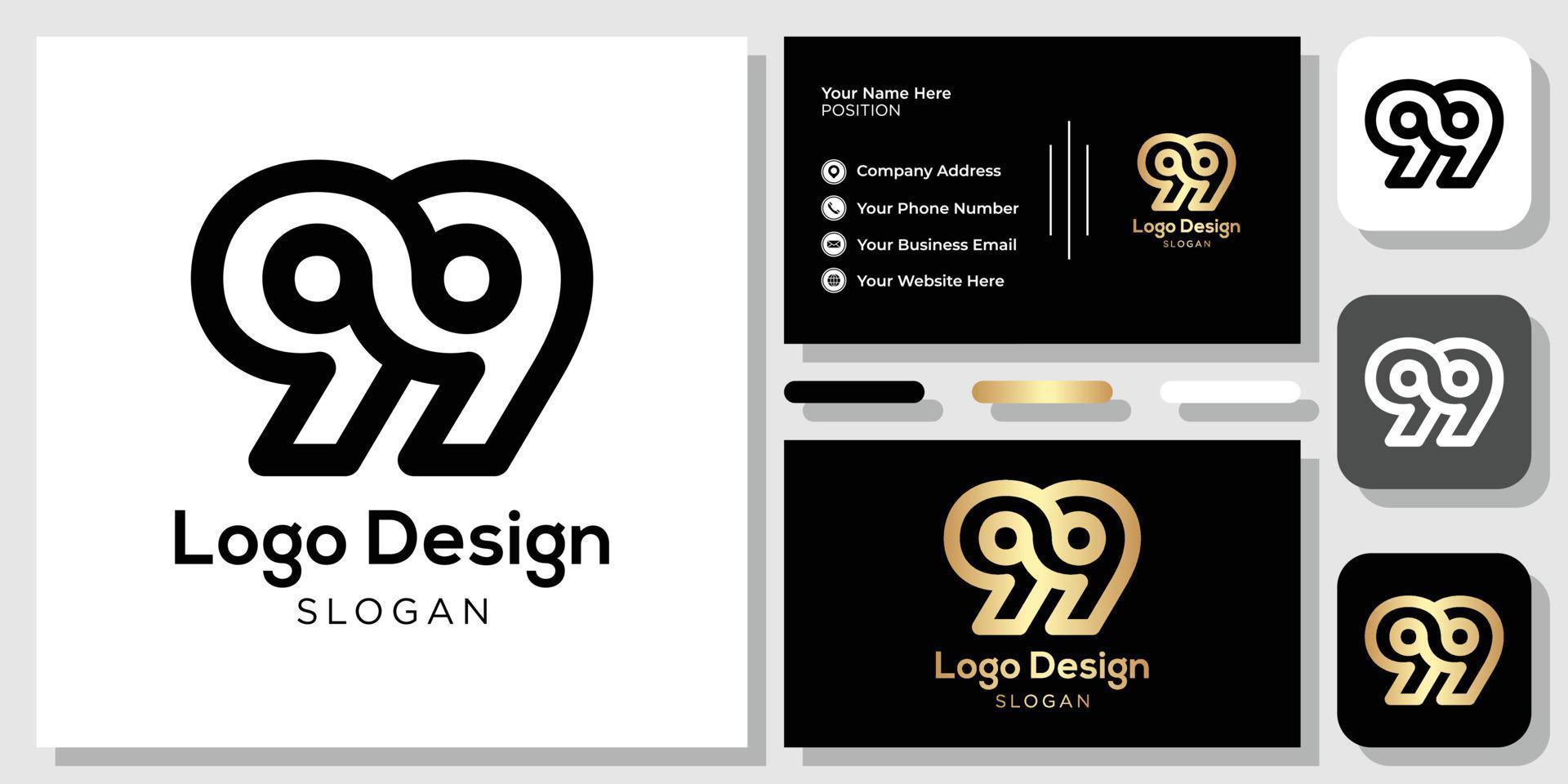 diseño de logotipo número 99 oro negro con plantilla de tarjeta de visita vector