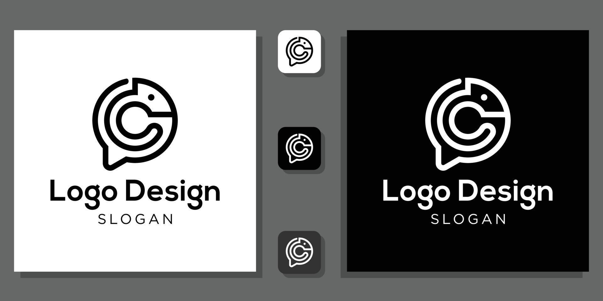 logo design chameleon bubble talk chat with app template vector