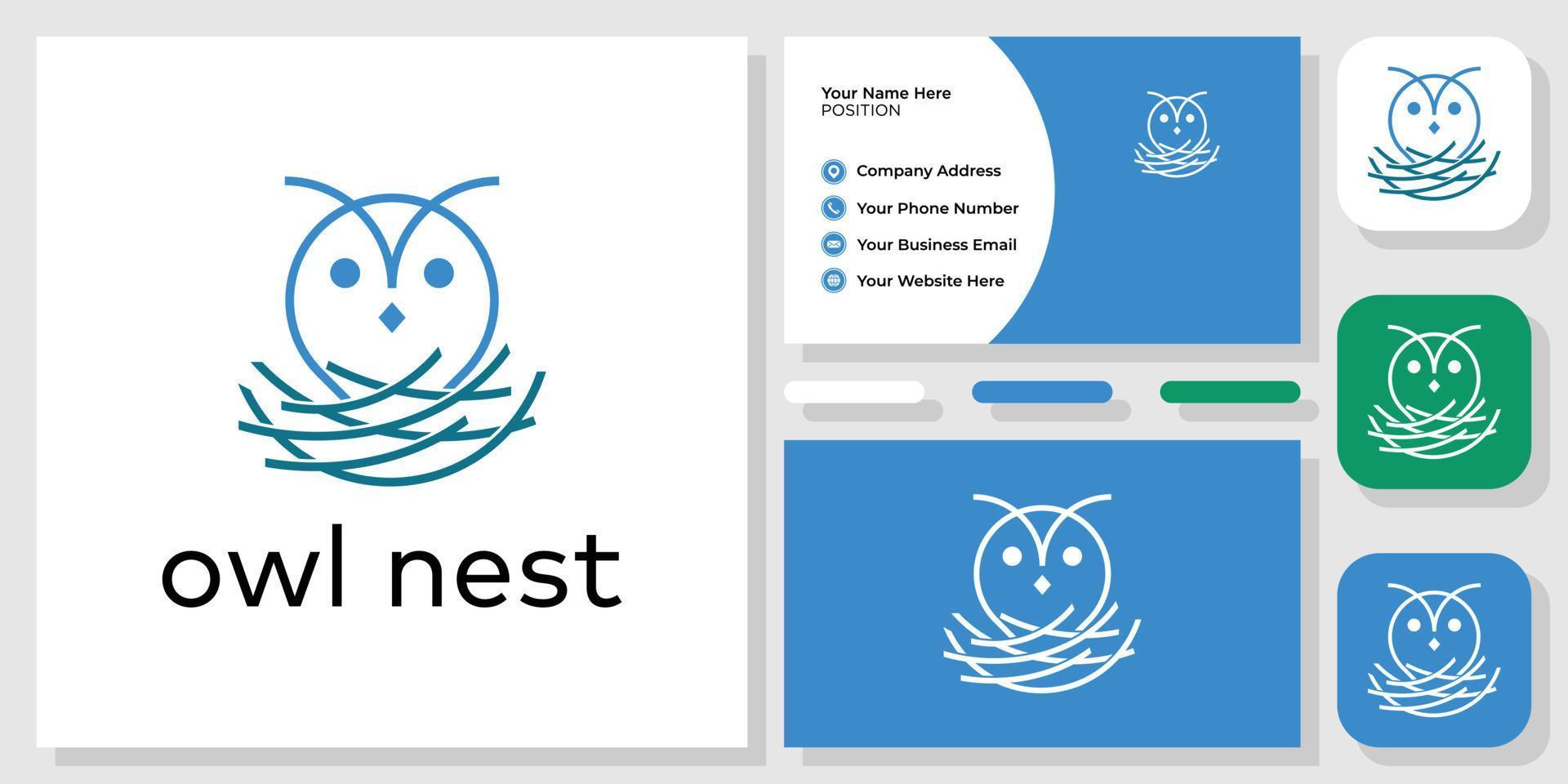 owl nest symbol abstract bird blue cute with business card template vector